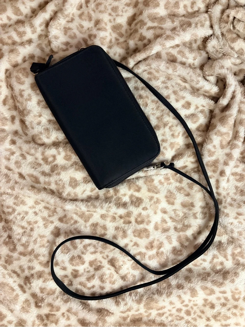 Classic Black Double-Zip Wallet w. Strap | EUC | Two Interior Compartments